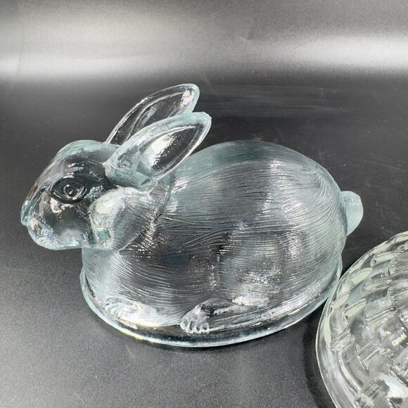Clear Glass Bunny On A Nest Covered Dish Container Jar Box Storage Glass Box - Picture 10 of 13
